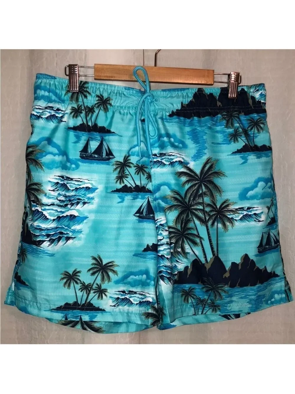 George L Tropical Teal Navy Swim Trunks